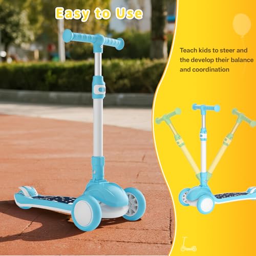 Image of SIMATE 3 Wheel Kick Scooter for Kids Ages 3-12, Light Up Wheels & 3 Adjustable Height Handlebars, Lean-to-Steer & Widen Anti-Slip Deck, Boys & Girls Gift