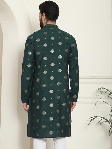 Image of SOJANYA Since 1958 Men's Cotton Silk Sequinned Embroidered Long Kurta