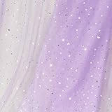 Homiest Glitter Tulle Fabric Rolls with Star Moon Sequin, 1 Yard x 54 Inch Wide Tulle Bolt Light Purple Tulle Rolls Bulk, Tulle Netting Fabric for Tutu Skirt Bridal Veil Wedding Party Decorations