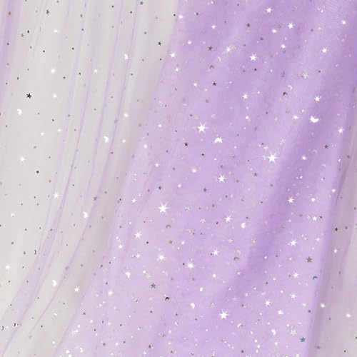 Homiest 1 Yard Glitter Tulle, Star Moon Sequin, 54" Wide Light Purple