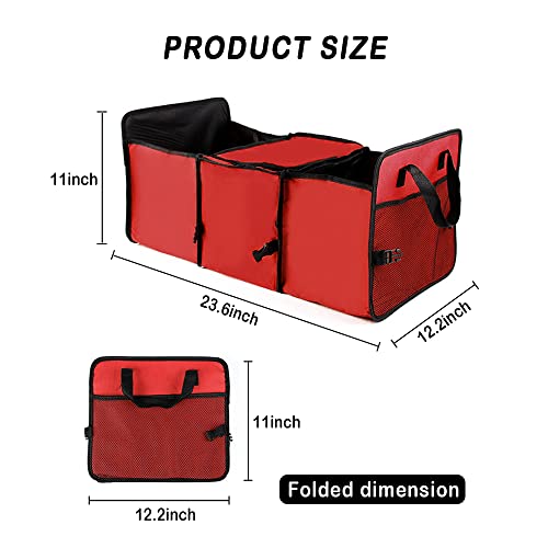 Ofband Collapsible Car Trunk Organizer With Cooler Bag,3 Compartments With Folding Buckle&Reinforced Handles Portable Car Organizers And Storage For Suv Car Truck Camping (Red) #TOP1