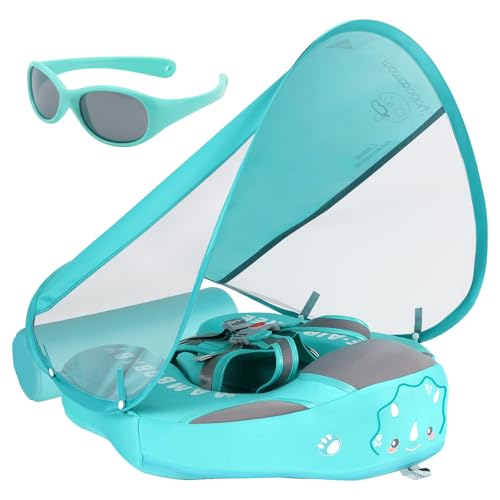 Mambobaby Float with Canopy and Tail New Upgraded Non-Inflatable Baby Pool Float Mambo Float Swim Trainer Solid Infant Swim Float Adjustable Pearl Foam Baby Swim Ring