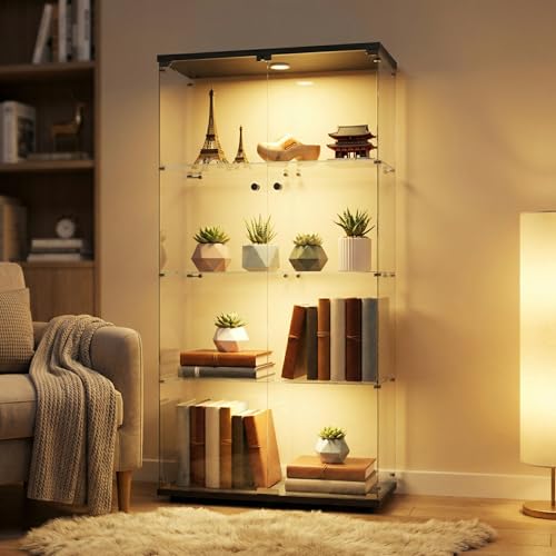 Zorvani Vitrina de cristal con LED, armario...