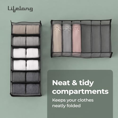 Image of Lifelong Storage Organizer 6 Layers | Foldable Wardrobe & Almirah Organiser | Durable Nylon Mesh & Non-Woven Edges | Basket Organisers for Storing Clothes (LLCOG06, Grey)