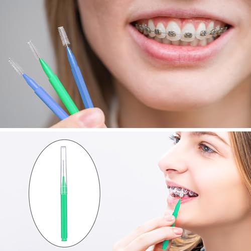 Image of Patelai 100 Pieces Braces Dental Brush for Cleaner Interdental Toothpick Dental Tooth Flossing Head Oral Hygiene Flosser Toothpick Cleaners Tooth Tool(Blue, Green,Elegant Size)