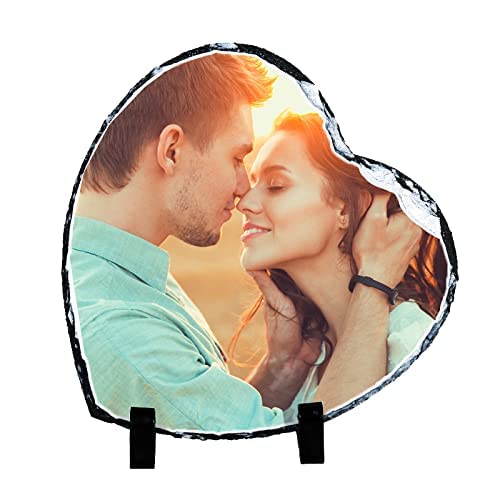 Bllkloruek Personalized Picture Stone Frame Custom Rock Slate Photo Plaque Display Customized Memorial Photo Gift For Valentine'S Day,Wedding,Birthday cover
