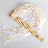 10 Stück Wedding Wands Hochzeit, Spalier Hochzeitsdeko, Zauberstäbe Hochzeit Luftschlangen mit Glocke, Hochzeit Stäbe Seidenfeenstab für Hochzeiten Feiertagsfeiern Geburtstage Partys(Beige)