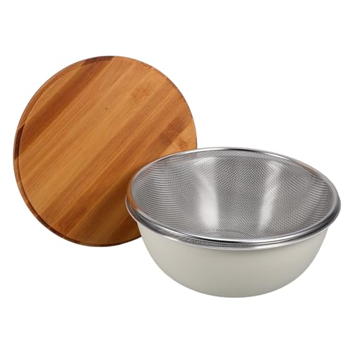 Set de colador y bowl de acero inoxidable con tapa de madera miniatura 1