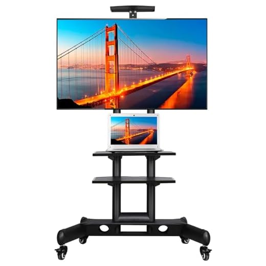 Yaheetech TV-stativ rullbar TV-stativ med bricka universal TV-vagn TV-stativ justerbar höjd för 32–65 tum LED LCD med integrerad kabel styrsystem, lastkapacitet upp till max. 50 kg