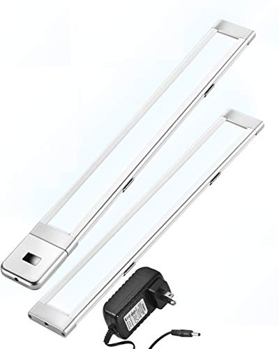 2 x 24 LED Under Cabinet Lighting Plug in - 4000K Linkable LED Closet Light Motion Activated  Dimmable Under Cabinet Lights & Under Counter Lights - Motion Sensor LED Light Bar for Kitchen & Shelf