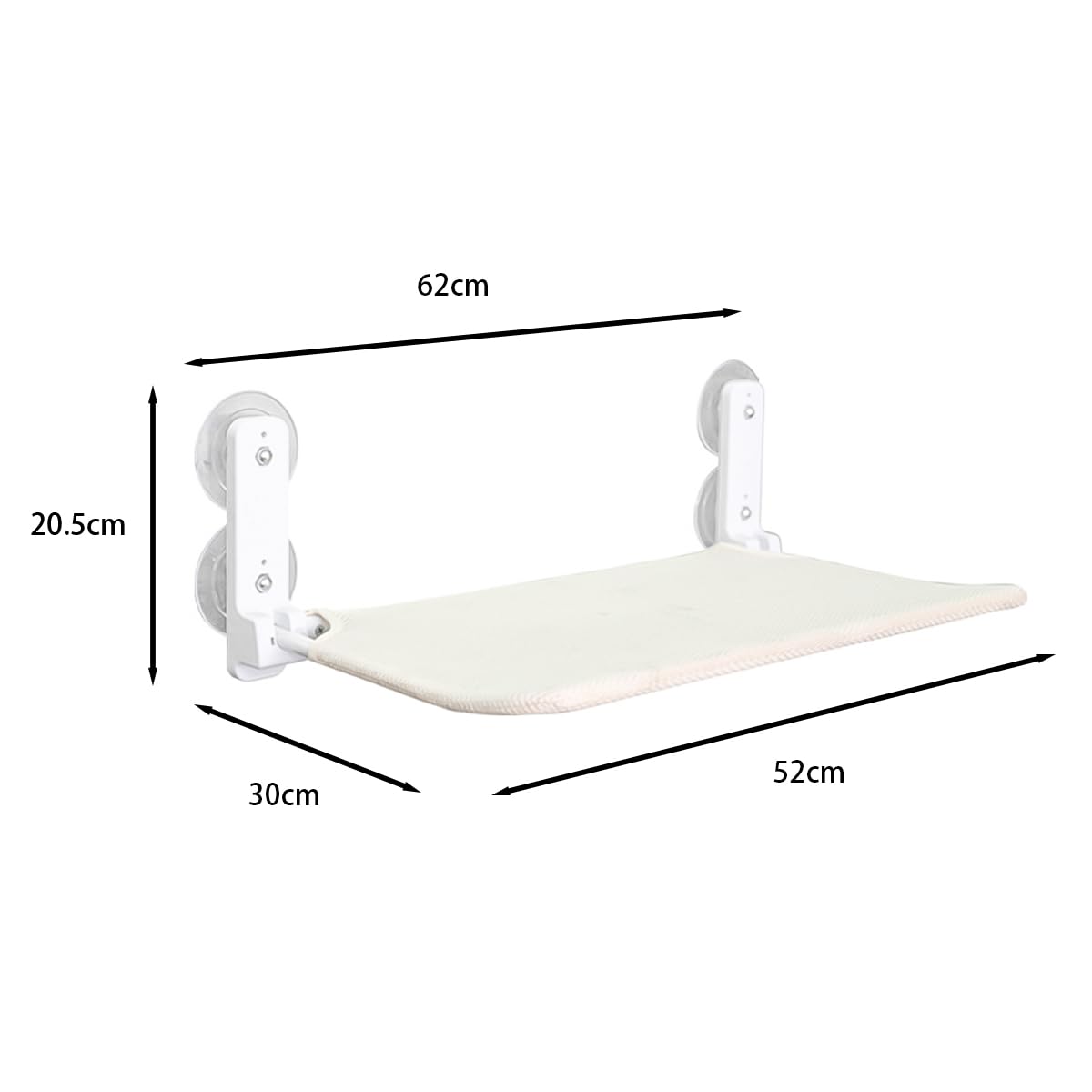 Hamaca para gatos plegable inalámbrica para ventana con 4 ventosas, marco resistente para ventanas de vidrio y paredes interiores, color blanco, 52 x 30 cm, soporta hasta 20 kg