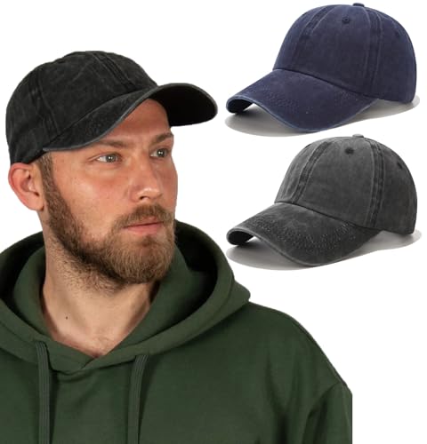 Image of 2 Pieces Vintage Washed Plain Baseball Cap Distressed Dad Golf Hat for Men Women (2 Colors)