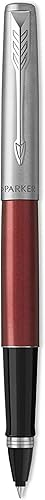Parker Bolígrafo Rollerball Jotter Kensington rojo Rollerball Pen, borde cromado, punta fina, negro