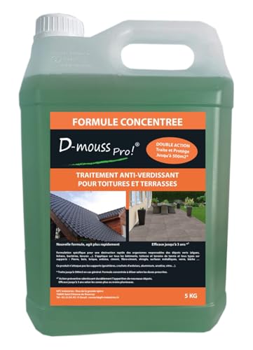 D-MOUSS PRO Anti Mousse Concentré Bidon 5L jusqu'à 500 m², Anti-Verdissure et Anti-Dépots...