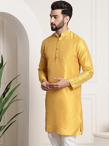 Image of SOJANYA Men's Pintuck Silk Blend Embroidered Kurta