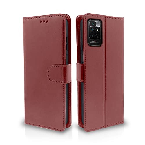 Pikkme Mi Redmi 10 Prime Flip Cover Leather Finish Wallet Back Case for Mi Redmi 10 Prime (Brown)- Best and cheap mobile covers in India