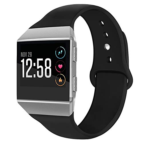 OenFoto Sport Bands Compatible Fit bit Ionic, Soft Silicone Wristband Replacement Watch Band Strap Accessory Bracelet for Fit bit Ionic Smart Watch, Black Large