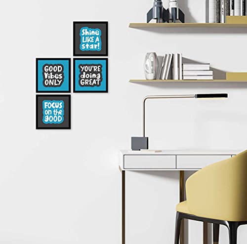 Image of ArtX Paper Motivational Quotes Good Vibes Only Wall Art Painting, Framed Paintings For Home Office Decor 20 X 20 inches, 10.0 X 10.0 each, Multicolor Posters With Frame, Set of 4