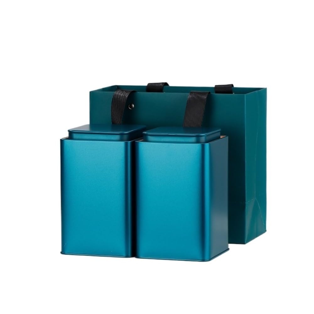 Tee Kaffee Zucker Kanister Bulk Tee Lagerung Container Kann Quadratische Dose Versiegelt Dose Leere Dose Retro Chinesischen Tee Set Doppel Dose Geschenkbox Set Küchendosen(A,Double can)