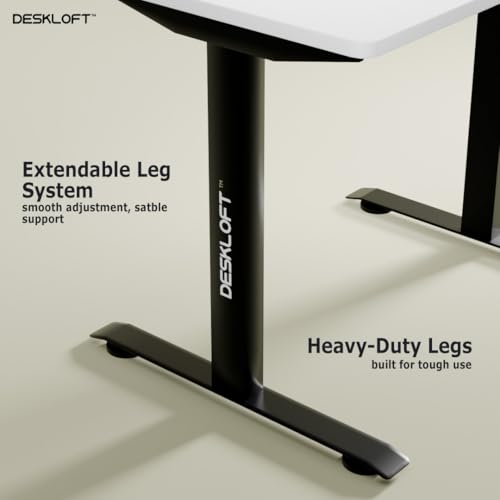 Image of Manual Height Adjustable Desk - Ergonomic Sit Stand Desk with Hand Crank, 120x60 cm Walnut Wood Grain Desktop, Sturdy Computer Workstation for Home Office, Black Frame & White Top