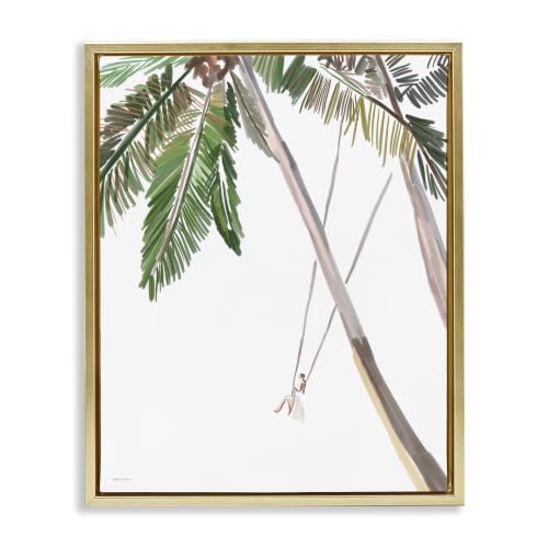 Tropical Palm Trees Swinging Girl, 16 x 20 Inch Canvas in Floater Frame