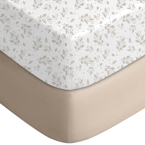 Yoofoss Pack & Play Fitted Sheets 2-Pack, Brown & Leaf