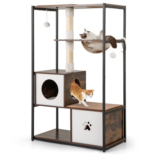 Árbol para gatos moderno 52 pulgadas con condos y rascadores miniatura 1