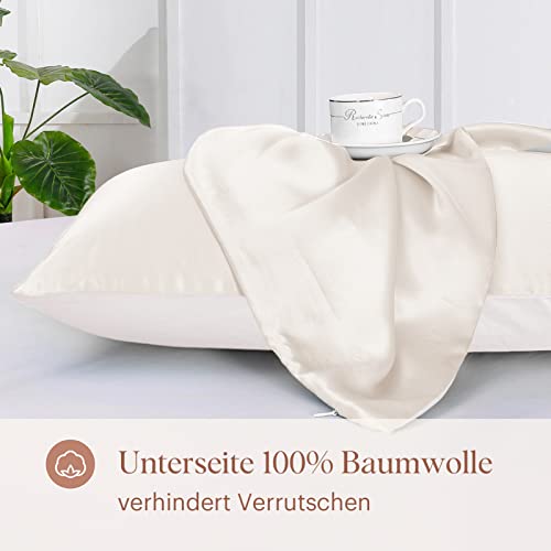 LILYSILK 19 Momme Seidenkissenbezug 40x60 Uniseite 100% Maulbeerseide Kissenbezug, Uniseite aus Baumwolle Kopfkissenbezug mit Reißverschluss Haar- und Hautpflege Seidenbezug 1 Stück—Elfenbein - Image 3