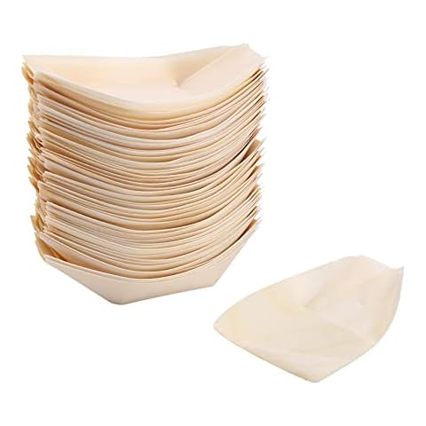 Hausdec 50x finger food - bowls, boat biodegradable wood 11 cm x 6.5 cm Cover