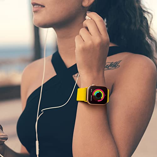 Image of AMANECER Stretchy Nylon Watch Band Compatible with Apple Watch Series 11 /10 /9 /8 /7 /6 /5 /4 SE 3 /2 /1, Adjustable Braided Elastic Sport Loop Rugged Strap for iWatch Women Men (Ginger Yellow, 38 /40 /41 /42MM)