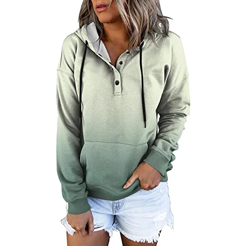 Sudadera con capucha de manga larga con estampado de moda para mujer, sudadera con capucha con botones y cremallera (verde, XL) sudadera básica con capucha para club, verde, XL