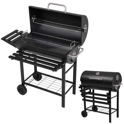 OSLEEP バーベキューコンロ 焼き網 温度計 8-12人用 BBQコンロ 燻製 バレル式 バーベキュースタンド BBQスタンド バーベキューグリル BBQグリル(スタイル-A)