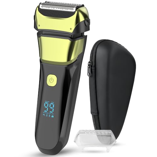 Men's Foil Electric Shaver, Electric Razor for Men Cordless USB-C Rechargeable Shaver with Pop-up Trimmer, Waterproof Wet and Dry Foil Razor with Travel Pouch LED Display for Face Beard Style, Green