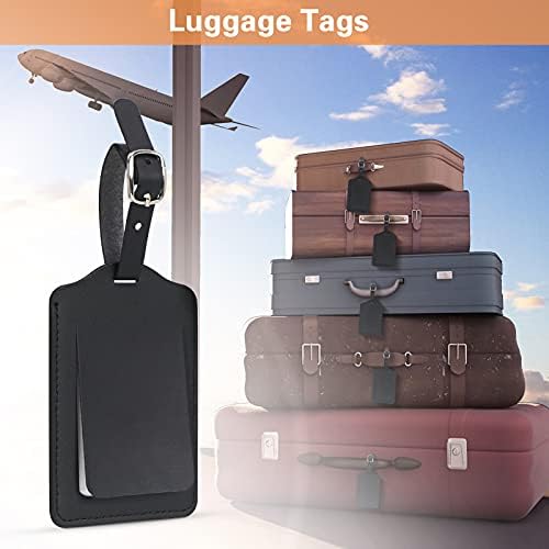 Unaone Luggage Tag, 2 Pack Premium PU Leather Luggage Tags for Suitcases with Adjustable Strap Privacy Cover Travel Baggage Labels Name Tags Travel Accessories Airplane Name ID Tag, Black