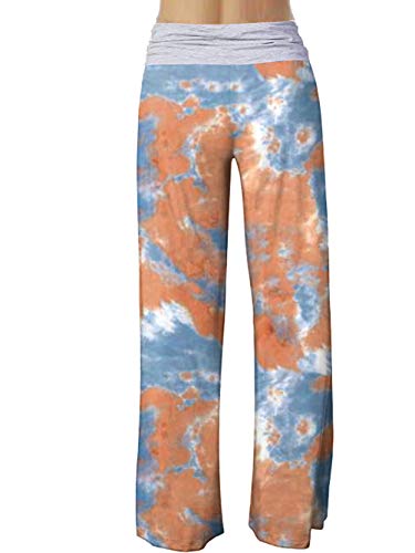Image of iChunhua Women's Comfy Stretch Floral Print Drawstring Palazzo Wide Leg Lounge Pant