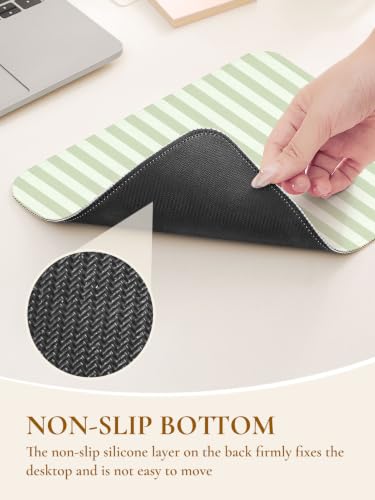 Image of Square Cute Striped Mouse Pad with Stitched Edge, Premium Waterproof Cloth Aesthetic Small Stripe Mouse Mat, Non-Slip Rubber Base Funny Mousepad Desk Accessories,Striped Green Beige