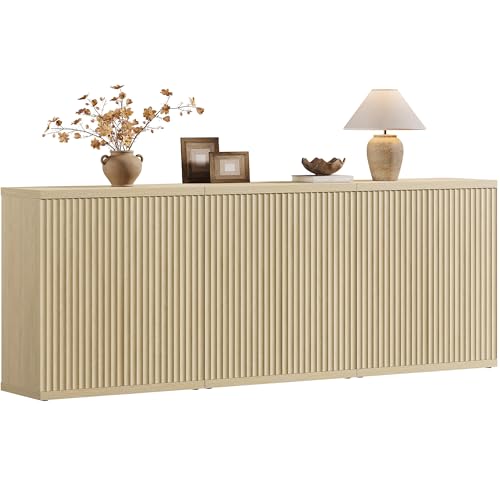 Image of SICOTAS Buffet Cabinet with Storage Accent Sideboard Modern Credenza with Doors & Shelves Fluted Media Console Mid Century Coffee Bar Table for Living Room Kitchen Dining Room Hallway