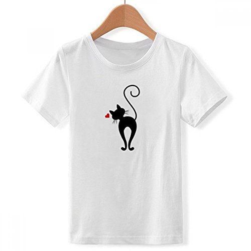 T-Shirt Blanc pour Garçon en XXXL Multicolore Motif Chat Silhouette Crew