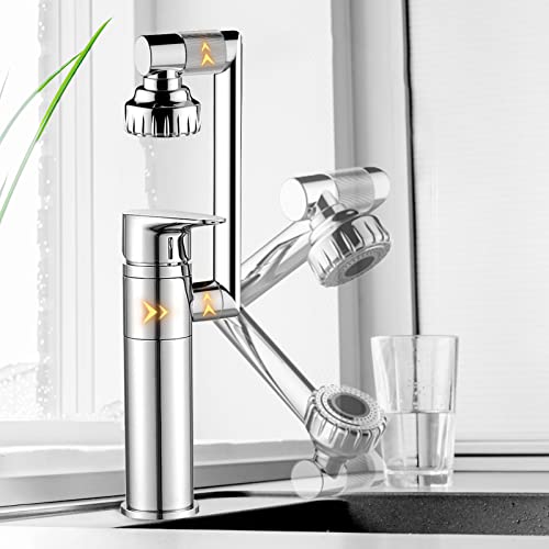 Grifo Monomando Lavabo, Grifo Lavabo Giratorio a 360º Grifos de Lavabo, Grifo Lavabo Monomando Grifos Baño con 2 Vías Ósmosis, Multifuncional y de Nuevo Diseño para uso en Múltiples Escenas (Plata) Cover