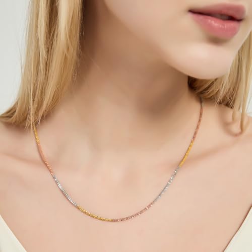 925 Sterling Silver and Tricolor Gold Solid Rope Chain Necklace For Women,Hypoallergenic & Comfortable Women's Chain Necklaces 16 18 20 Inch2