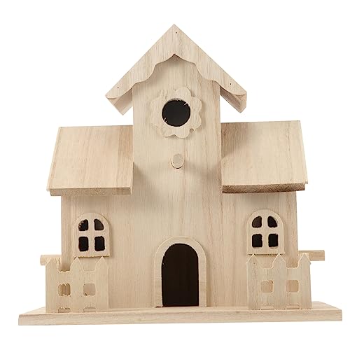 SOIMISS Décorations De Nid D'oiseau en Bois Massif Maison D'oiseau Décorative Maison D'oiseau De Cabane en Rondins Décor D'oiseau Bricolage Nichoirs Rustiques Imbrication Non Peint Beige