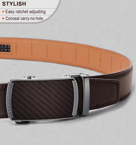 BULLIANT Men's Belt,Slide Ratchet Belt Adjsutable For Men Suit Casual Jeans Gift Boxed,Trim To Fit(Deep Brown,26"-34" Waist Adjustable)