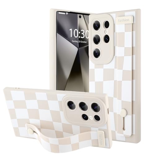 OOK Case for Samsung Galaxy S24 Ultra with Finger Strap White Checkered