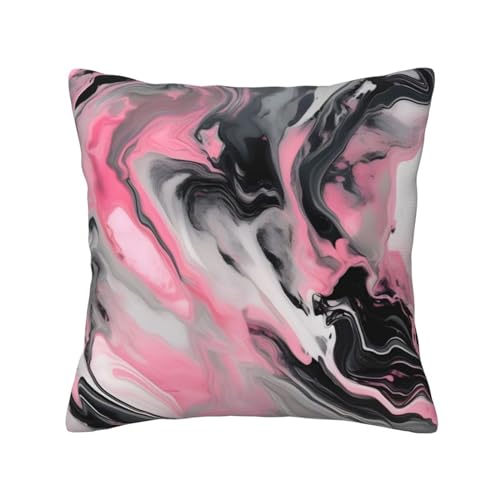 Funda de cojín cuadrada de tela con estampado artístico de mármol gris y tinta abstracta rosa para las cuatro estaciones, para el hogar, el coche, el campamento