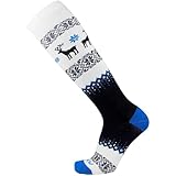 Warm Ski Socks – Winter Sweater Deer Sock for Skiing – Merino Wool Winter, Snowboard Socks for Men and Women – OTC Knee High (M, Charcoal Black-Cobalt Blue-White)