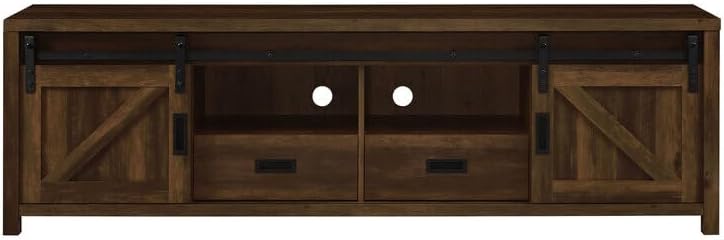 HomeStock Lakeside Living Rustic TV Console with Sliding Barn Doors, Black Hardware, 2 Adjustable Shelves, 6 Compartments, Dark Pine Finish, 78.75" L x 15.5" D x 23.5" H