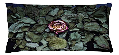 ABAKUHAUS Vintage Rose Federa Fodera Cuscino, Fiore della Rosa Foglie secche, Copricuscino Quadrato Decorativo, 90 cm x 40 cm, Baby Pink Verde Salvia