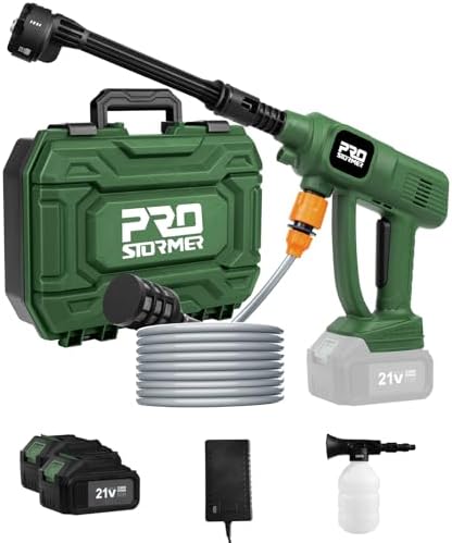 Prostormer Cordless Pressure Washer 1500PSI, Portable Handheld Water Gun with 2PCS 3.0Ah Batteries and Charger, 6-in-1 Nozzle for Car, Home, Floor, Fence