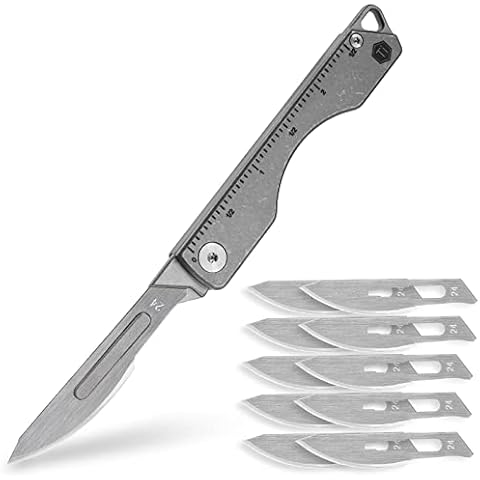 KeyUnity KK01AR Titanium Folding Knife, Utility EDC Pocket Knife with #24 Replaceable Blade, for Outdoor Hunting, Camping, Fishing, Hiking for Men & Women (Ruler) Cover