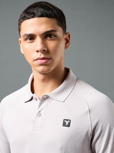 Image of TECHNOSPORT Mens Slim Fit Self-Design Full Sleeve Polo T-Shirt with Double Cool, SPF50+ Proerties for Gym, Workout and Regular Use